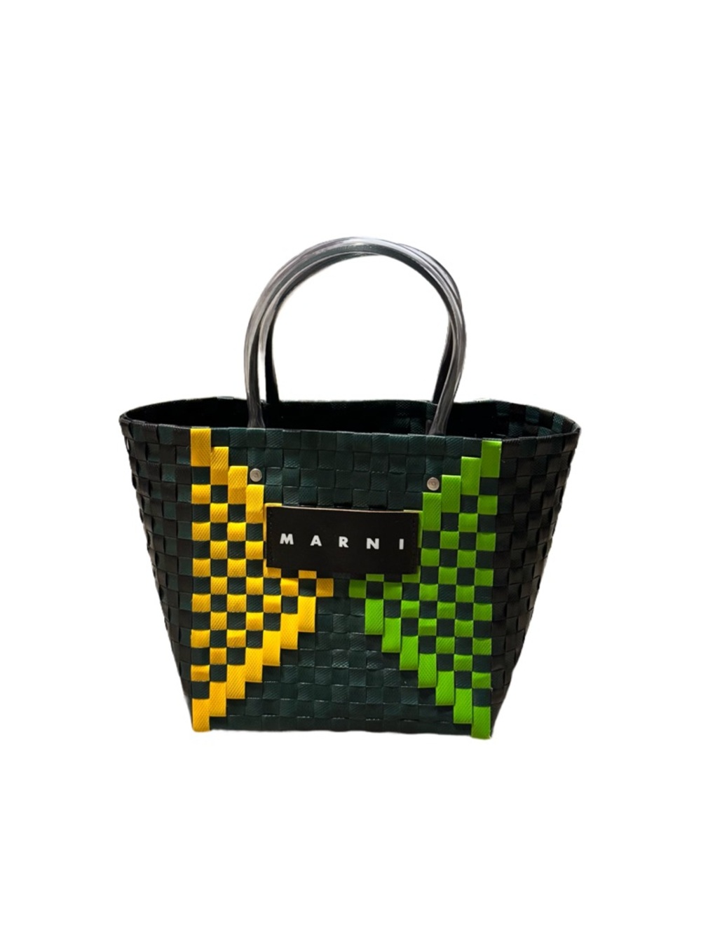 Marni Market Basket Bag Woven PVC Top Handle Tote Purse Green Yellow Designer - Picture 2 of 8
